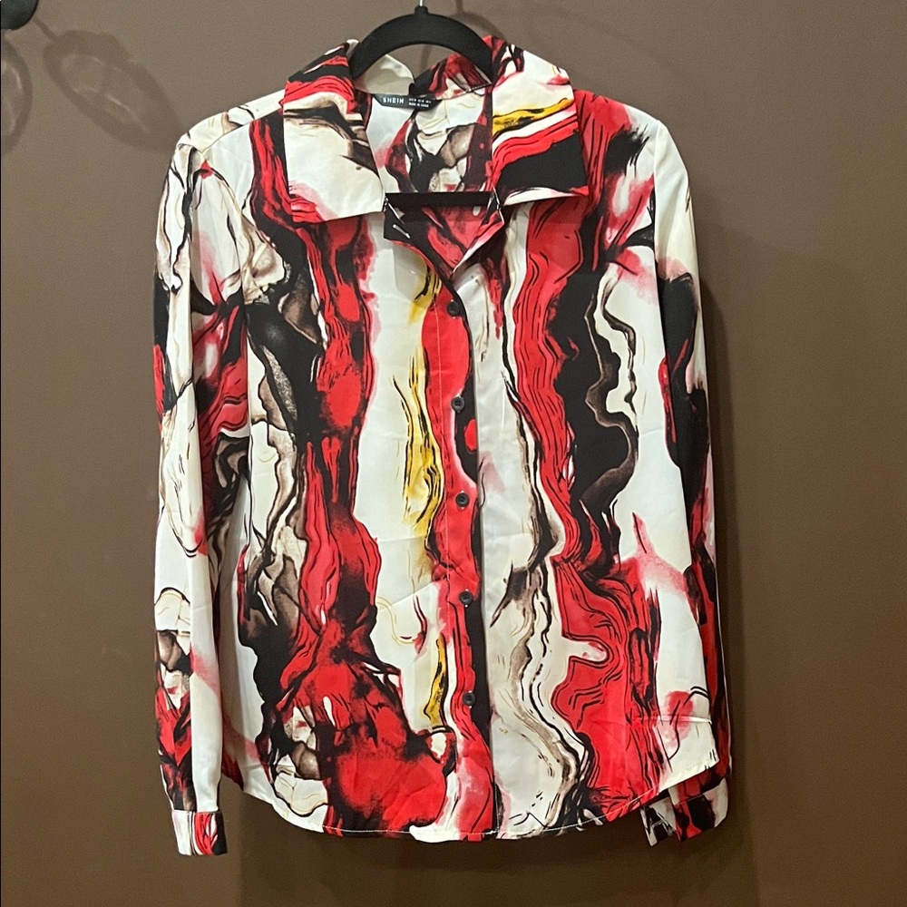 SHEIN Red and Black Abstract Print Blouse